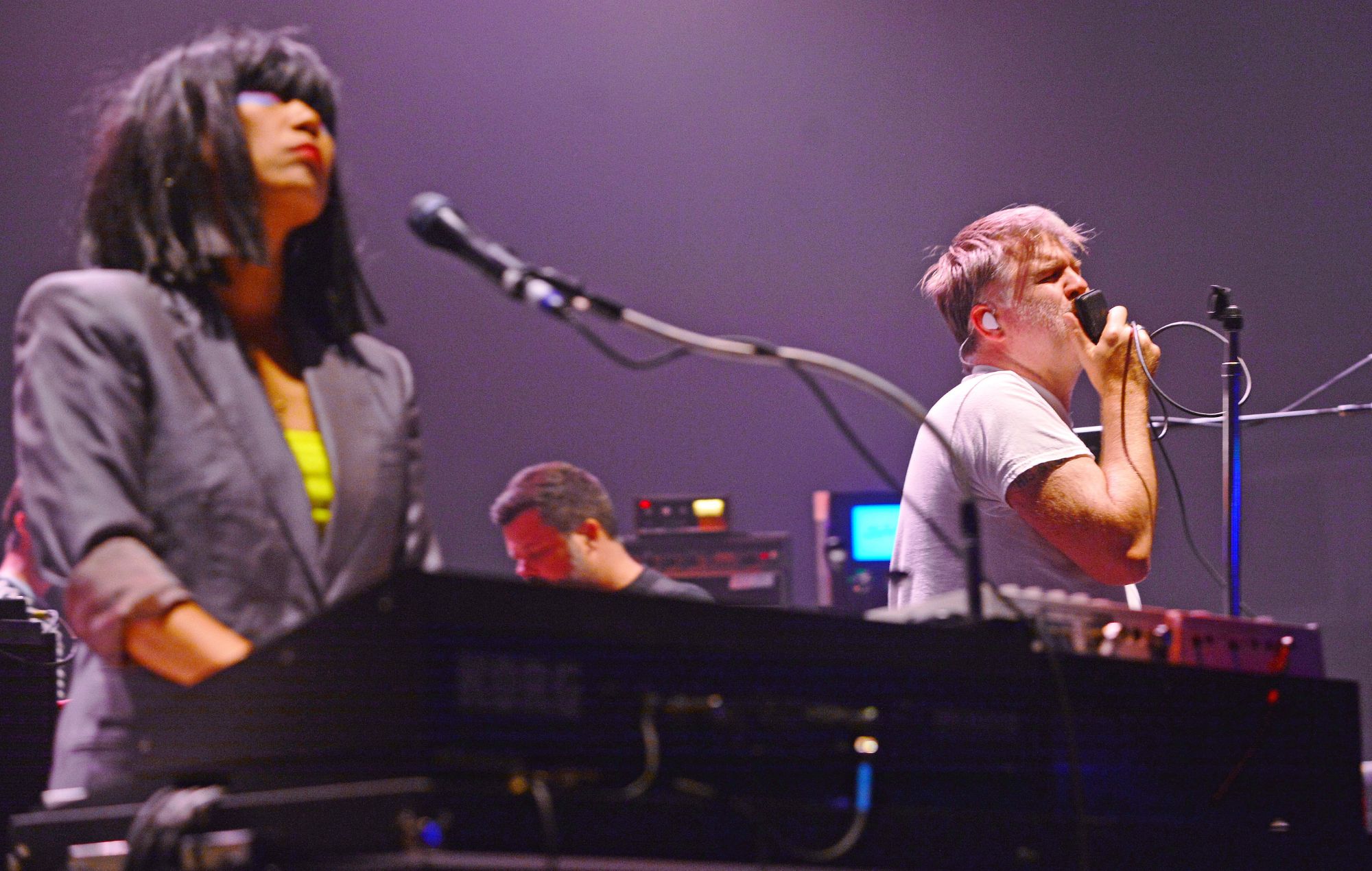 James Murphy and Nancy Whang of LCD Soundsystem perform live