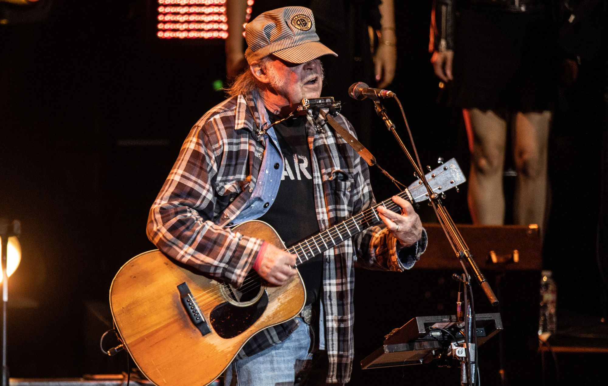 Neil Young performs at the Autism Speaks Light Up The Blues 6 Concert at The Greek Theatre on April 22, 2023 in Los Angeles, California.