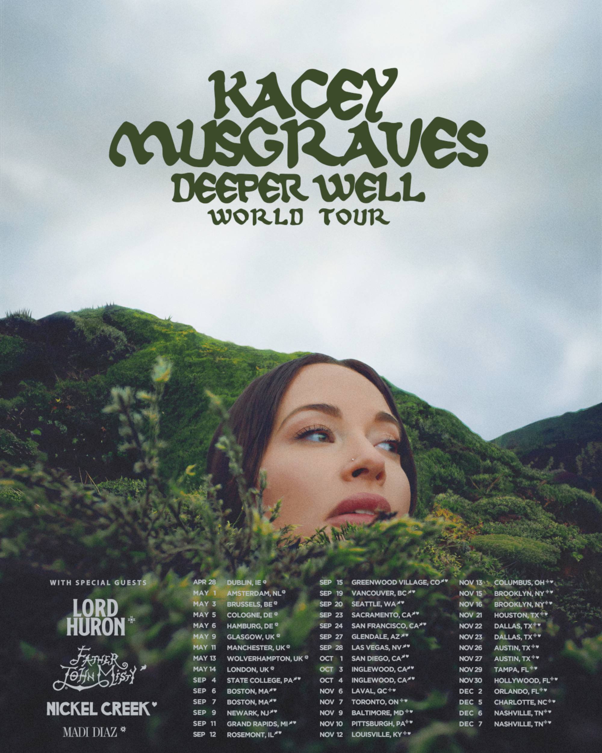 Kacey Musgraves 'Deeper Well' 2024 world tour dates. Credit PRESS