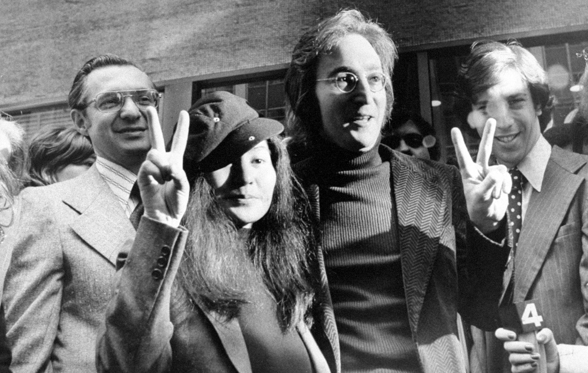 John Lennon and Yoko Ono with attorney Leon Wildes