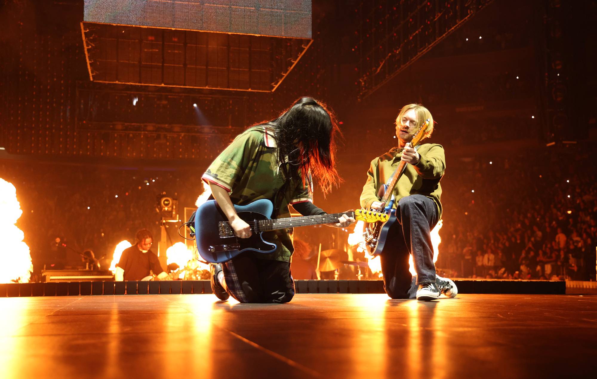 Finneas O'Connell (R) and Billie Eilish perform onstage during Billie Eilish HIT ME HARD AND SOFT: THE TOUR at Madison Square Garden on October 16, 2024 in New York City. (Photo by Kevin Mazur/Kevin Mazur/Getty Images for Live Nation)