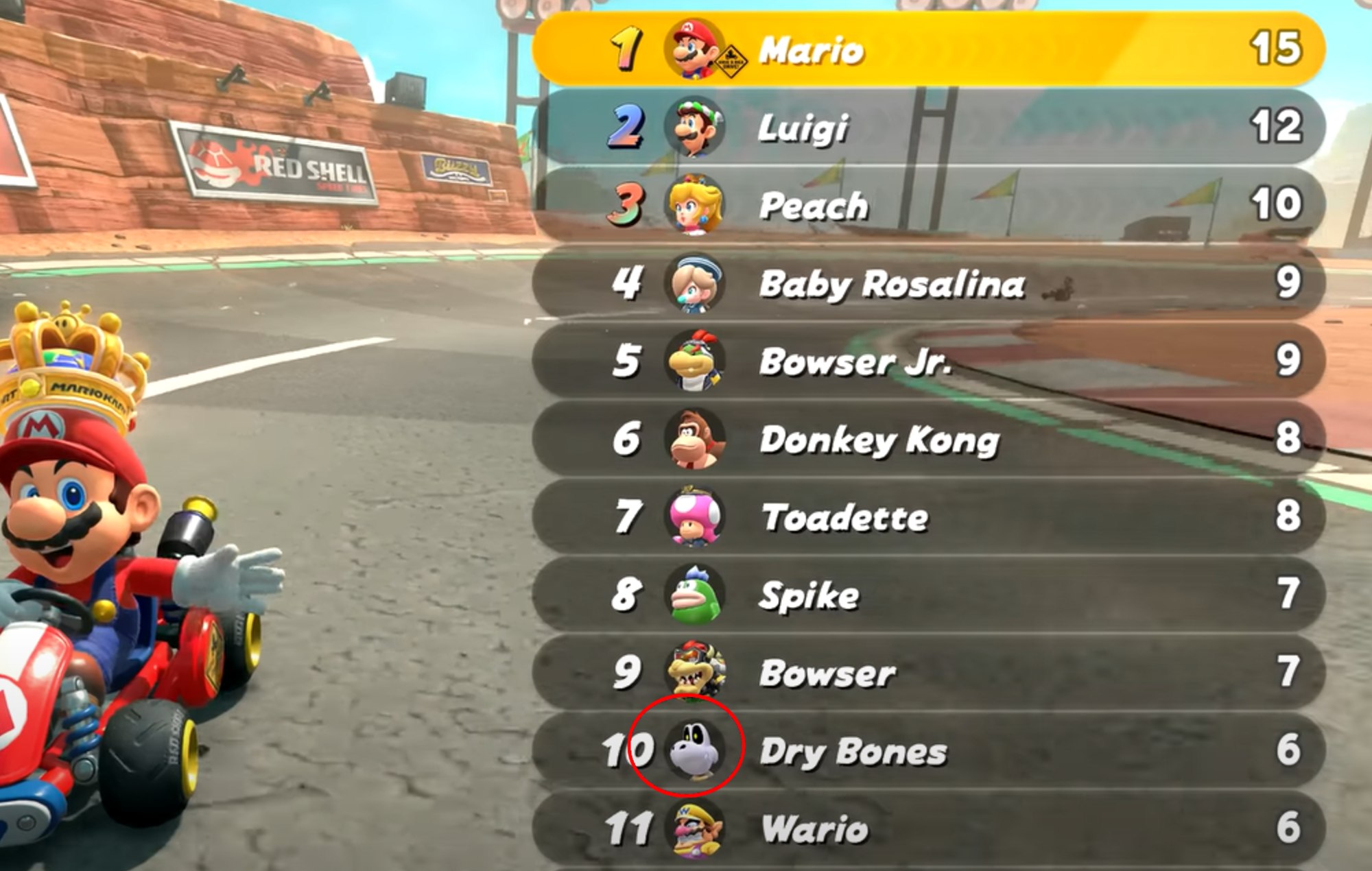 Mario Kart World Characters: Dry Bones can be seen