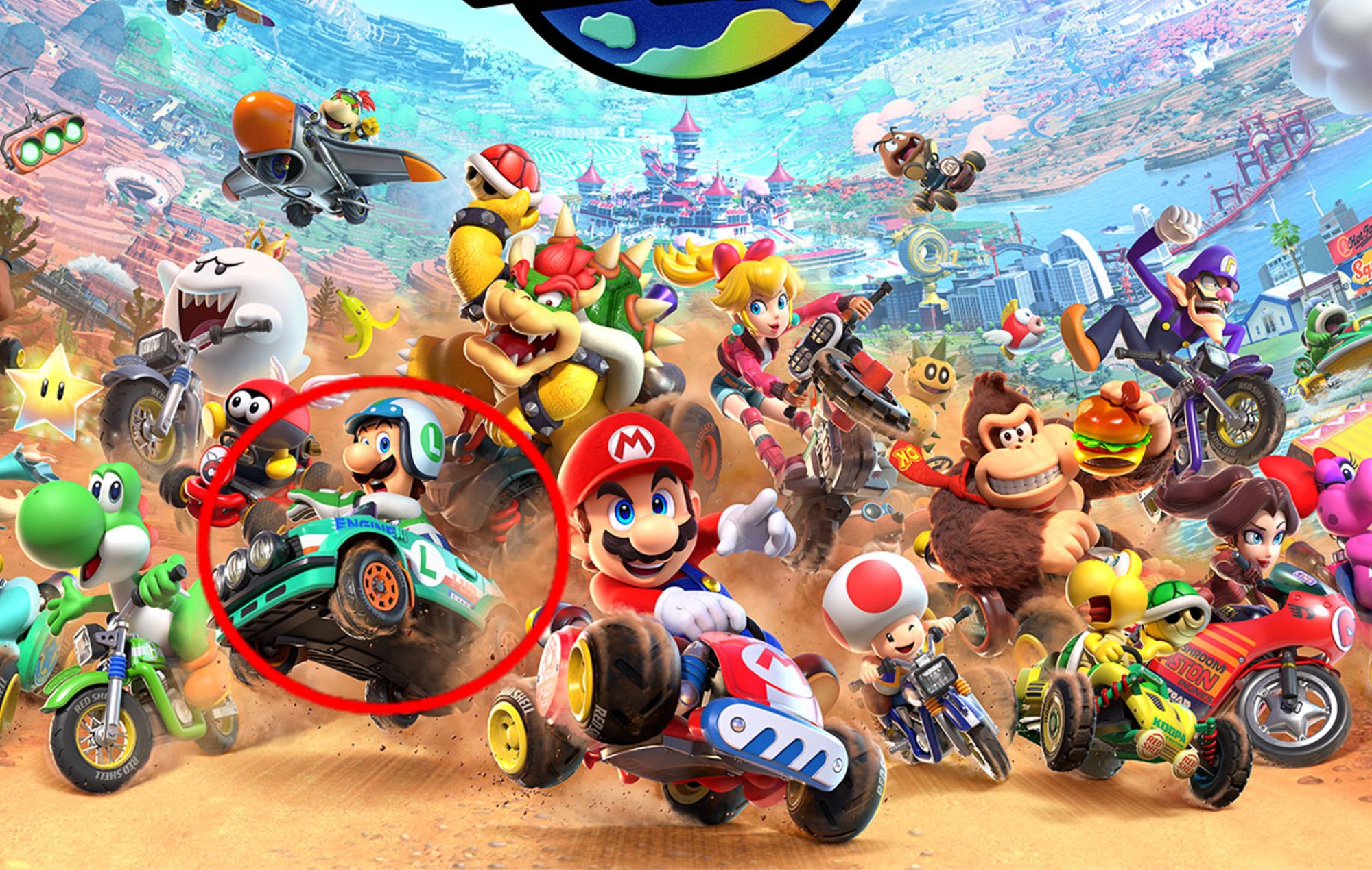 Mario Kart World Characters: Luigi can be seen