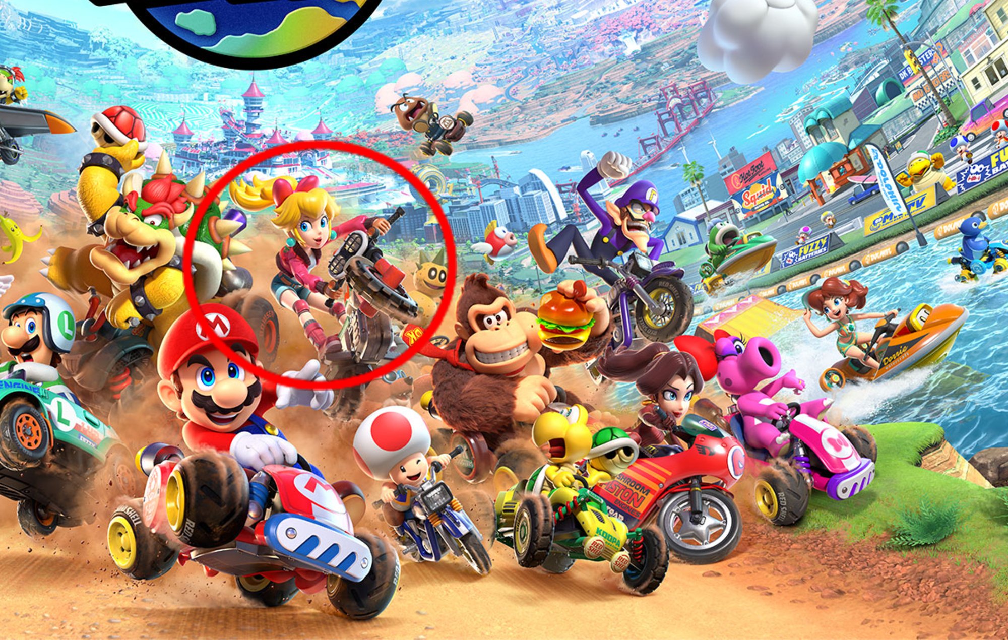 Mario Kart World Characters: Peach can be seen