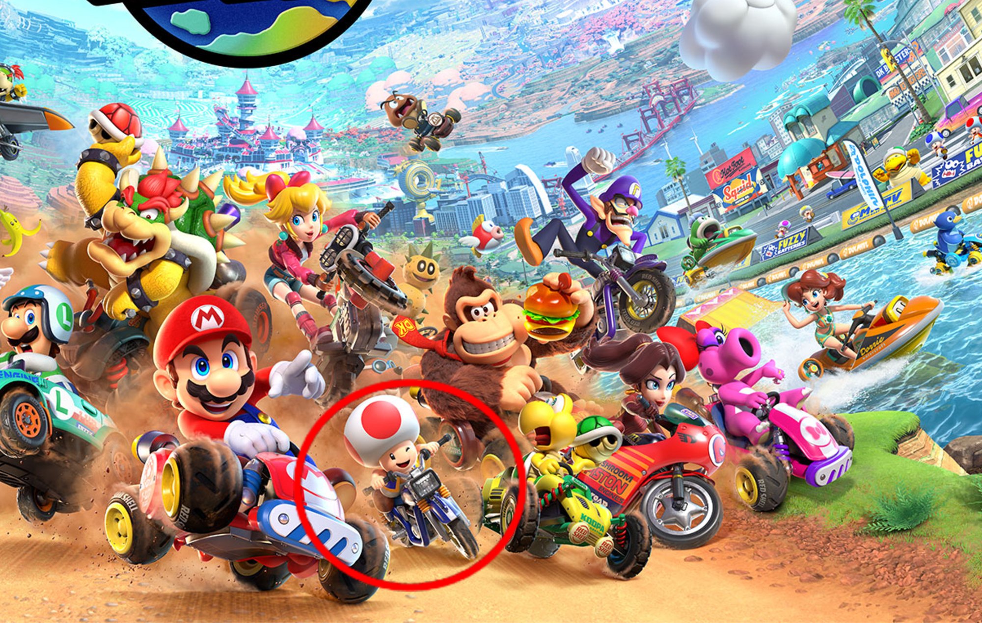 Mario Kart World Characters: Toad can be seen