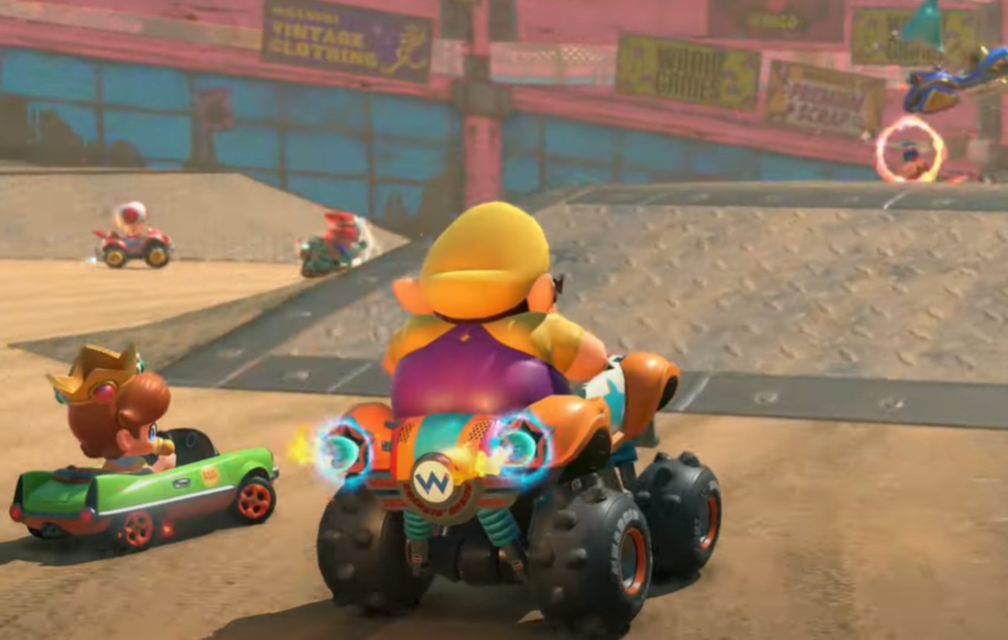 Mario Kart World Charcters: Wario can be seen