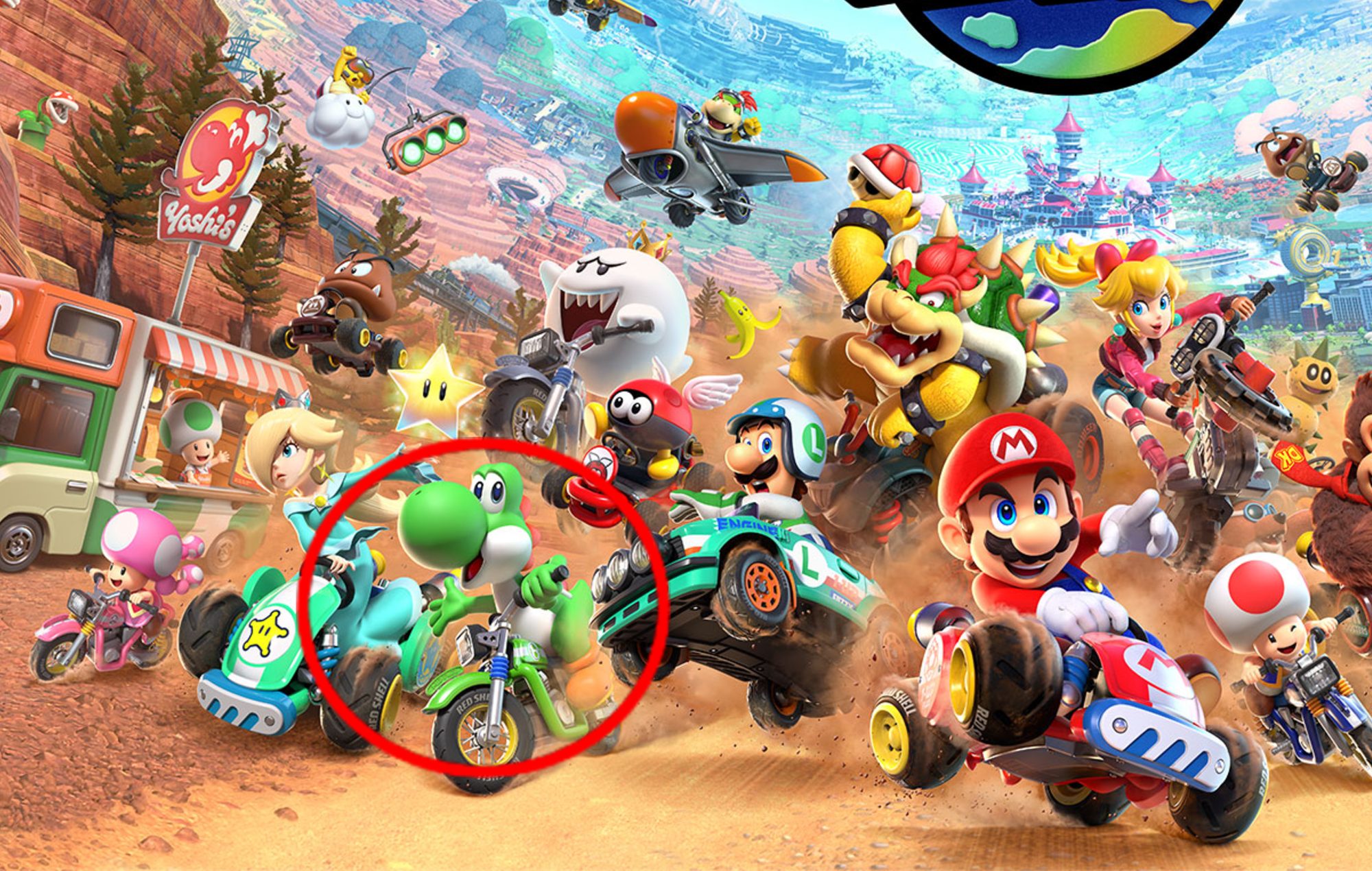 Mario Kart World Characters: Yoshi can be seen