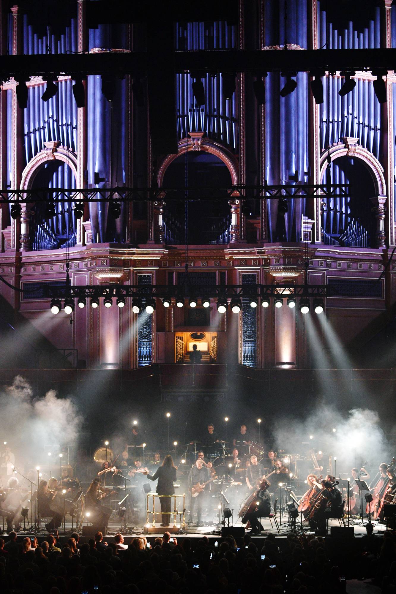 Sigur Rós perform with organist Anna Lapwood and the London Contemporary Orchestra at Royal Albert Hall on September 30, 2025 in London, England. (Photo by Jim Dyson/Getty Images)