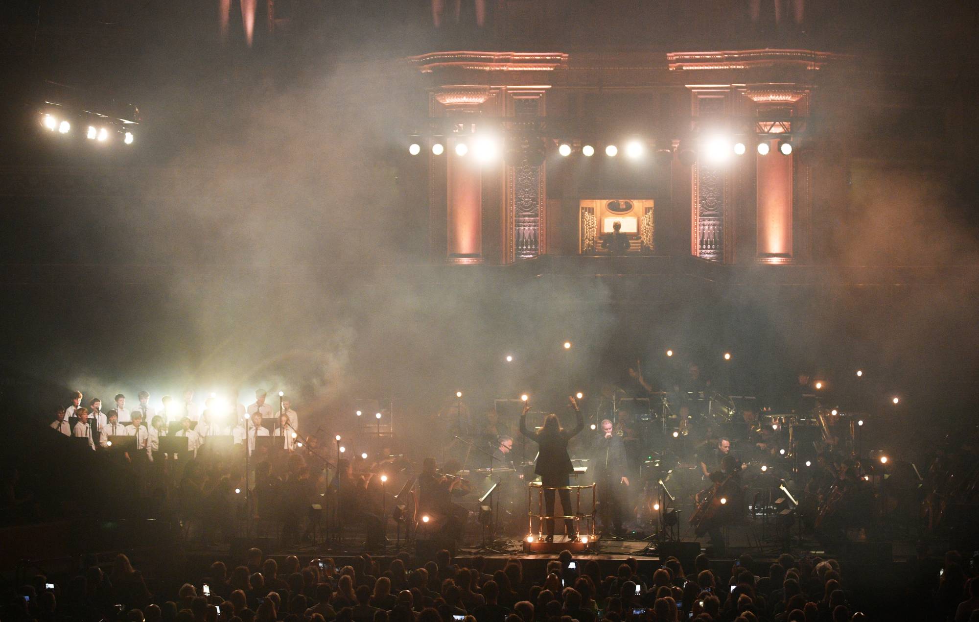 Sigur Rós perform with organist Anna Lapwood and the London Contemporary Orchestra at Royal Albert Hall on September 30, 2025 in London, England. (Photo by Jim Dyson/Getty Images)