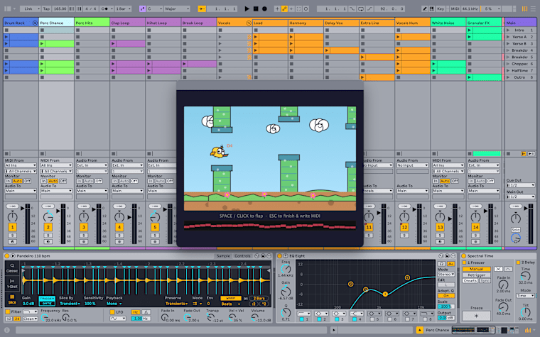Gamify music making with Bird Game, a playful Extension that generates MIDI notes with each flap of your bird’s wings. Created by Federico Pepe.