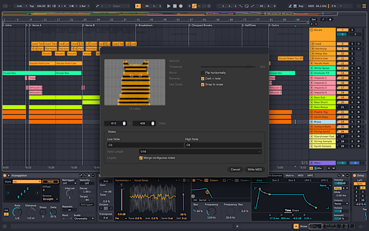 Photo MIDI takes an image and converts it into MIDI notes. Created by Tom Cameron.